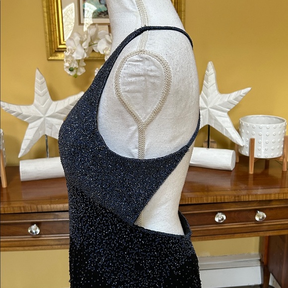 Adrianna Papell Boutique Vtg Blue Hombre Beaded Silk V Neck Maxi Evening Dress - Picture 7 of 15